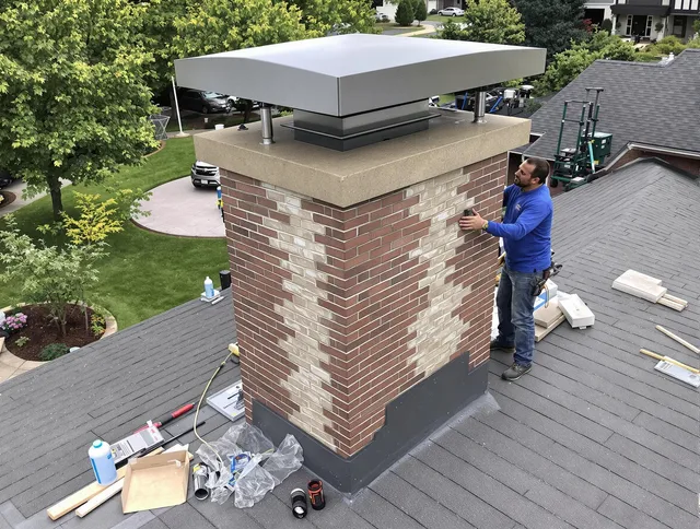 Walnut Chimney Sweep team working on a custom chimney remodel in Walnut, CA