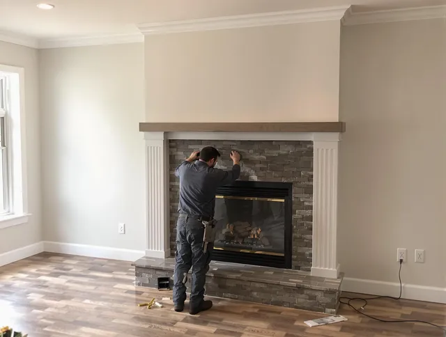 Walnut Chimney Sweep finishing a custom fireplace install in Walnut, CA
